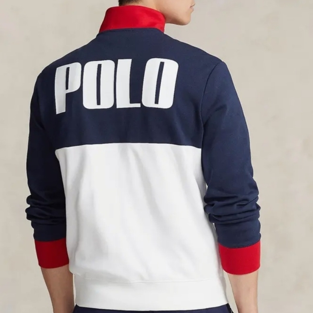 Polo Ralph Lauren Colorblock Logo Quarter Zip Pullover Red / Wht/ Blue Men's XL - Picture 4 of 9
